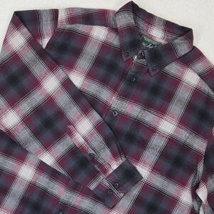 Woolrich Men's Maroon Black Plaid Flannel Shirt Button Down Long Sleeve Size LG